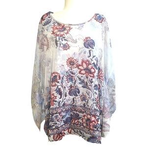 G Collection Blouse Multicolored Floral with Rhinestones Size 3X